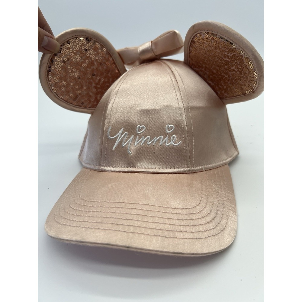 Disney Minnie Mouse Hat Cap /w Ears Rose Gold Sequins Snapback Wedding Honeymoon